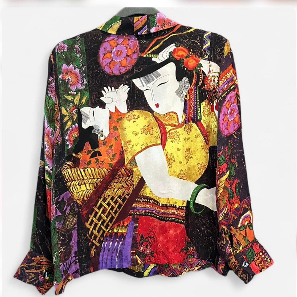 Chico’s Vintage 100% Silk Art Print Patchwork Blouse Small - Picture 6 of 9